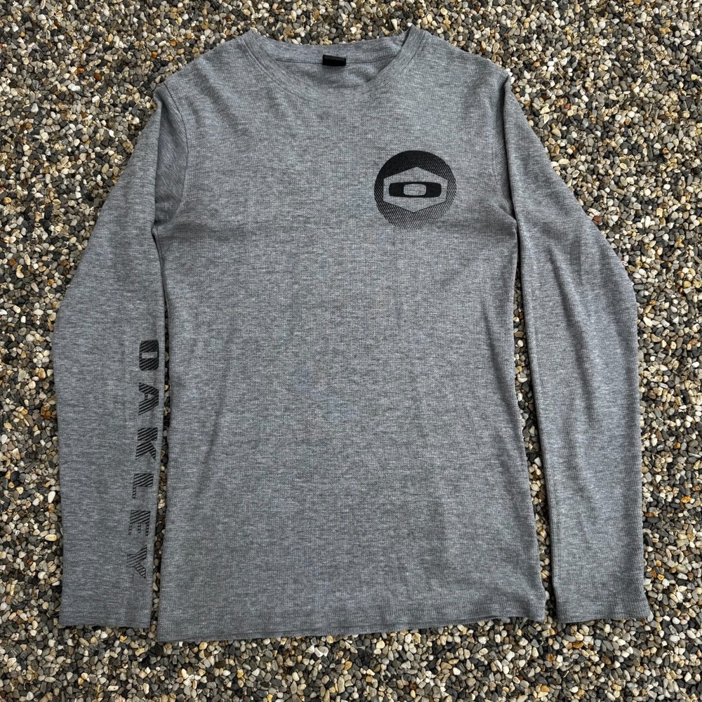 Oakley Shirt Mens Small Gray Long Sleeve Thermal Waffle‎ Knit Y2K